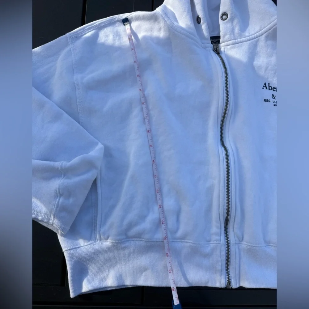 Y2K Abercrombie & Fitch Oversized White Zip Up Hoodie Sweatshirt Women’s Large - Picture 7 of 9